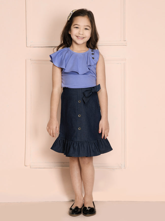 Lavender Sleeveless Top with Button Down Denim Skirt Set