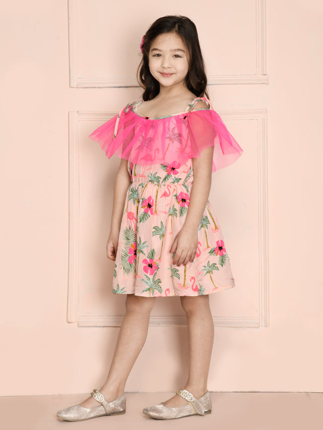 Pink Floral Frilled Strappy Dress