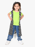 Green Plain Top with Attached Zebra Print Shrug