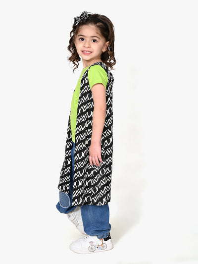 Green Plain Top with Attached Zebra Print Shrug