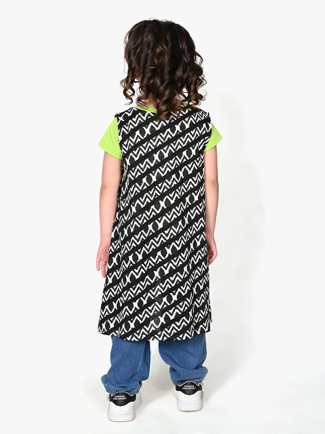 Green Plain Top with Attached Zebra Print Shrug