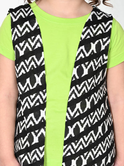 Green Plain Top with Attached Zebra Print Shrug