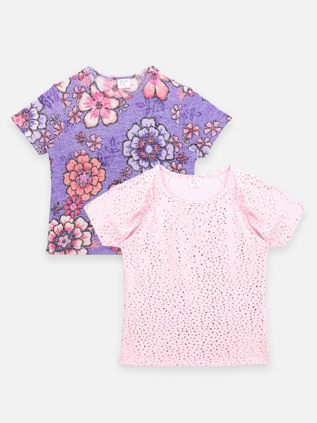 Stars & Floral Print Summer Cool Top Pack of 2