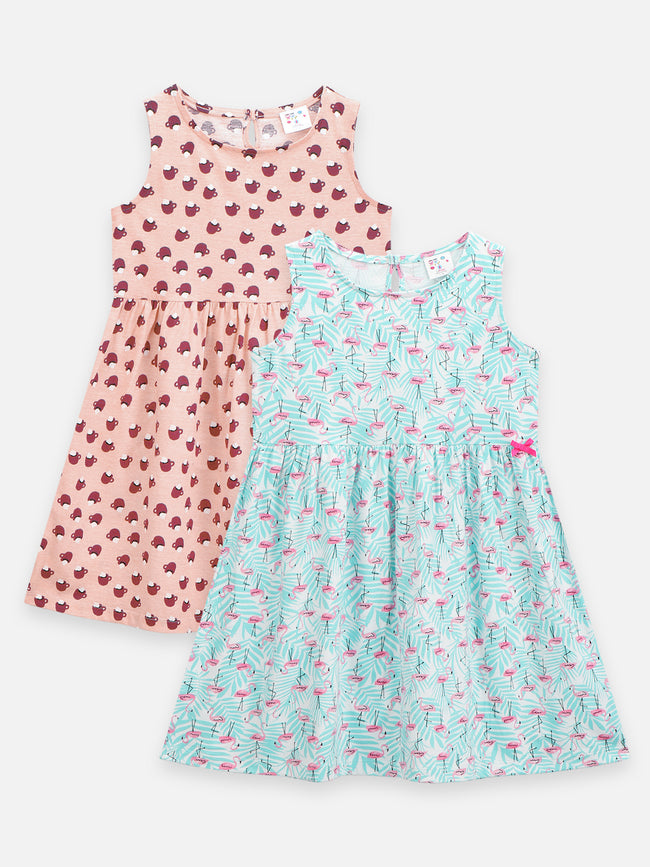 Swan & Coffee Printed Sleeveless Dress Pack of 2