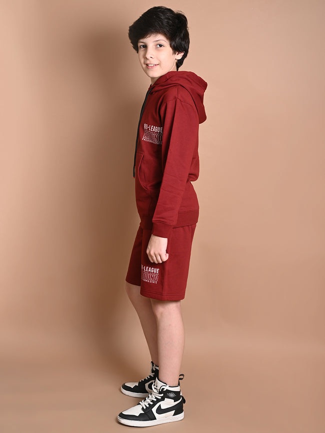 Solid Plain Hooded Sweatshirt with Shorts Set