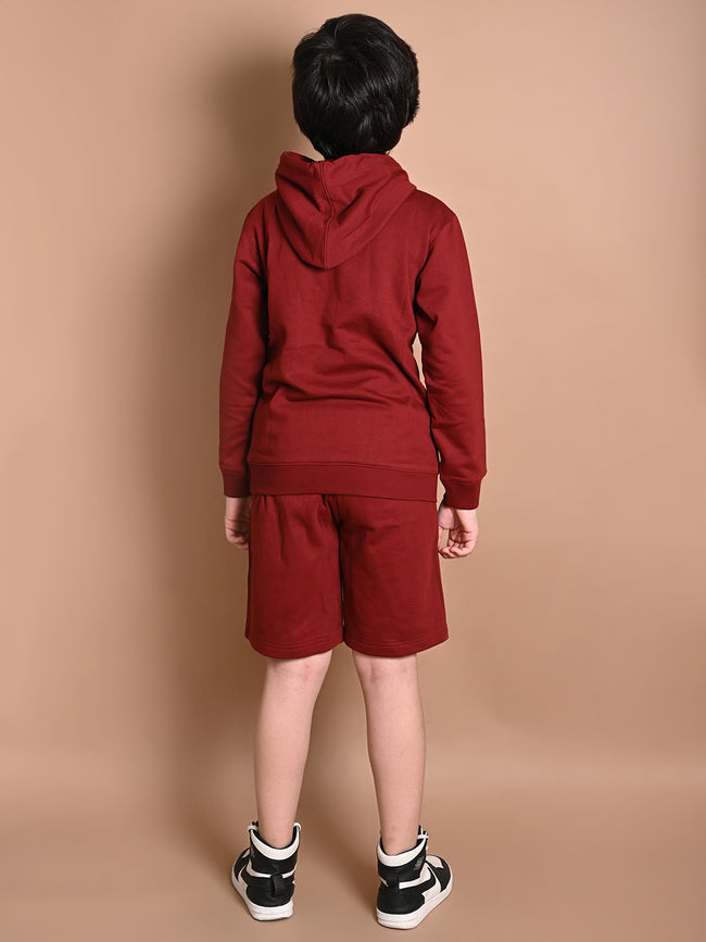 Solid Plain Hooded Sweatshirt with Shorts Set