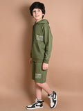 Solid Plain Hooded Sweatshirt with Shorts Set
