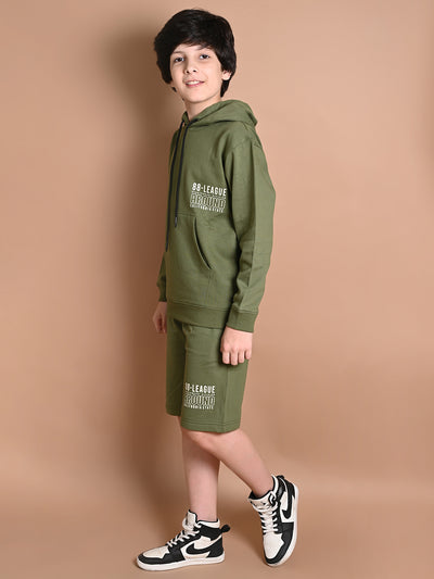 Solid Plain Hooded Sweatshirt with Shorts Set