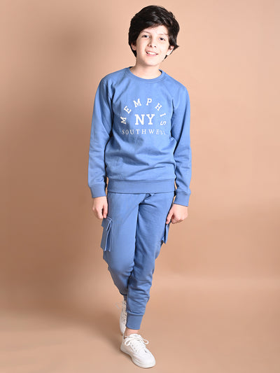 Typographic Printed Sweatshirt with Cargo Joggers Set