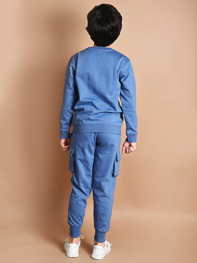 Typographic Printed Sweatshirt with Cargo Joggers Set