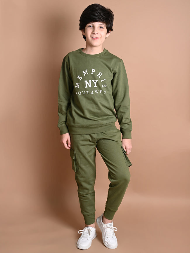 Typographic Printed Sweatshirt with Cargo Joggers Set