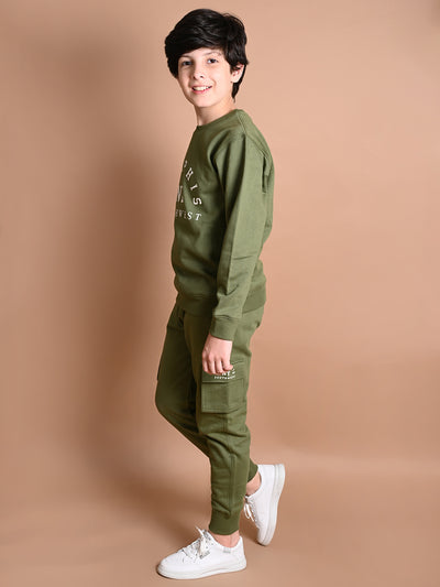 Typographic Printed Sweatshirt with Cargo Joggers Set