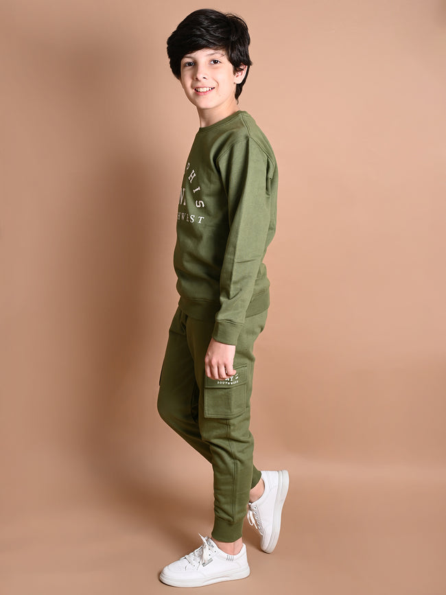 Typographic Printed Sweatshirt with Cargo Joggers Set
