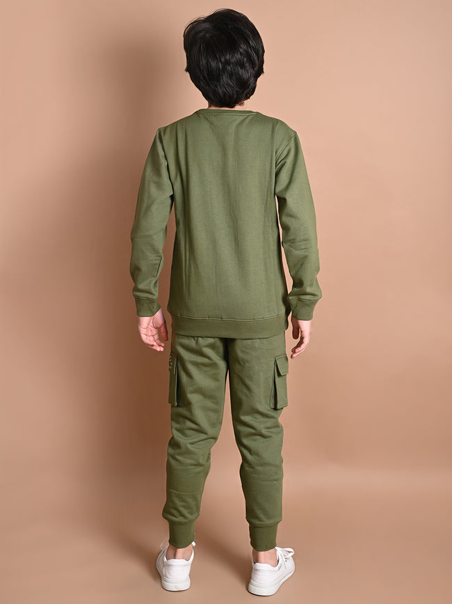 Typographic Printed Sweatshirt with Cargo Joggers Set