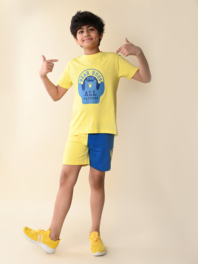 Bear Hugs Printed T-shirt with Colorblock Short Set