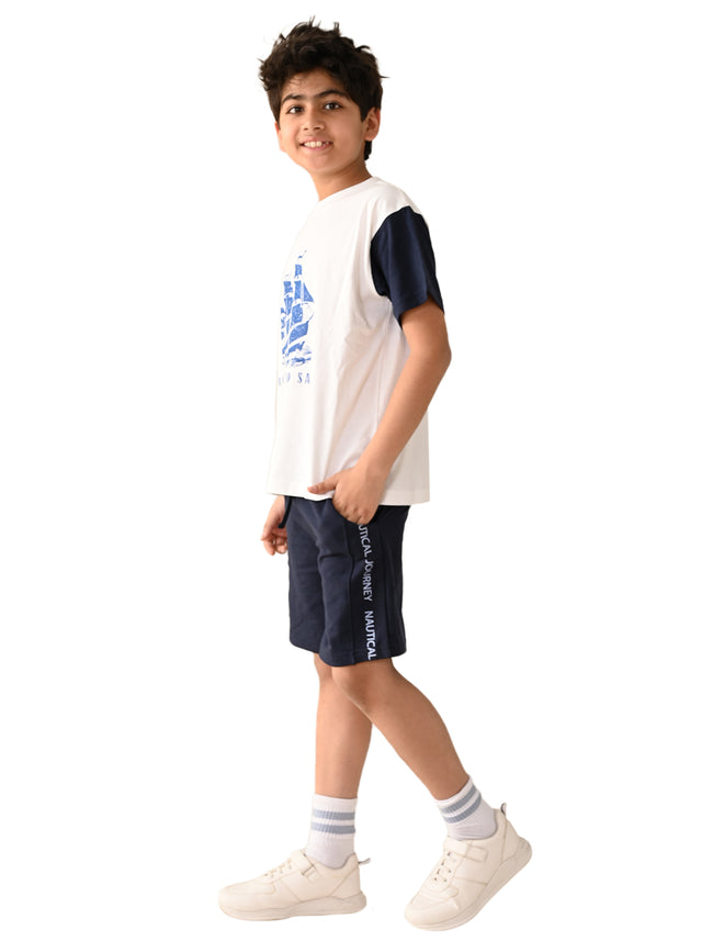 Boat Printed T-shirt with Drawstring Short Set