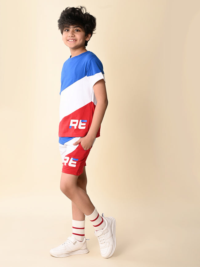 Colorblock Solid T-shirt with Shorts Set