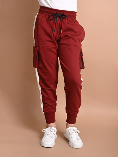 Solid Plain Cargo Drawstring Joggers
