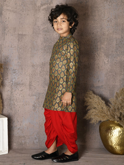 Floral Batik Design Kurta with Dhoti Set