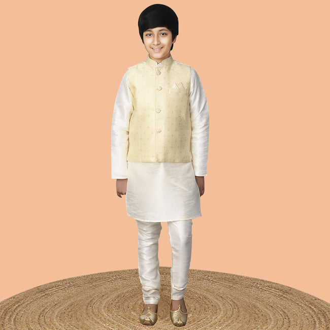 Kurta Pyjama Set with Embossed Nehru Jacket