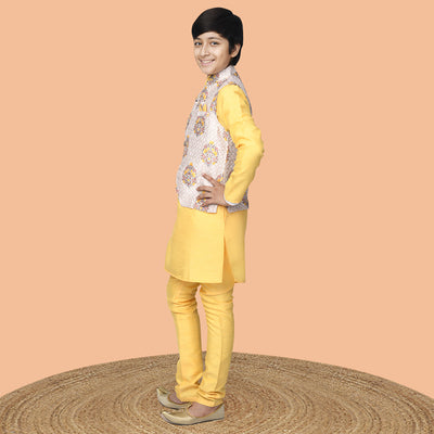 Kurta Pyjama Set with Printed Nehru Jacket