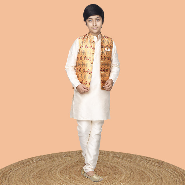 Solid Kurta Pyajama Set with Printed Nehru Jacket