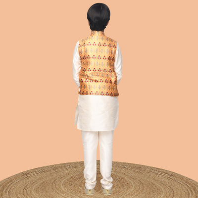 Solid Kurta Pyajama Set with Printed Nehru Jacket