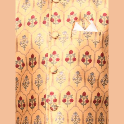 Solid Kurta Pyajama Set with Printed Nehru Jacket