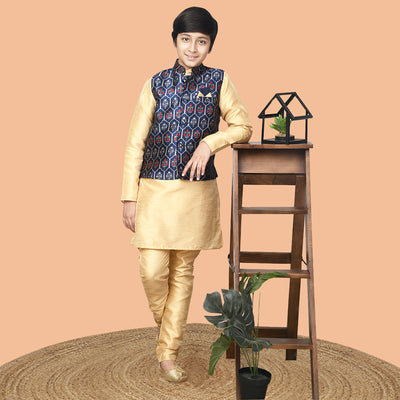Solid Kurta Pyajama Set with Printed Nehru Jacket