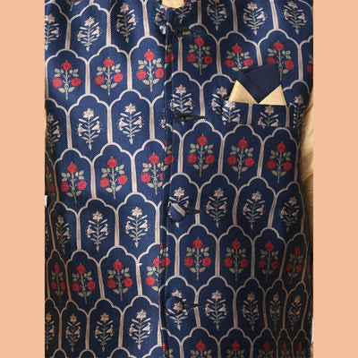 Solid Kurta Pyajama Set with Printed Nehru Jacket