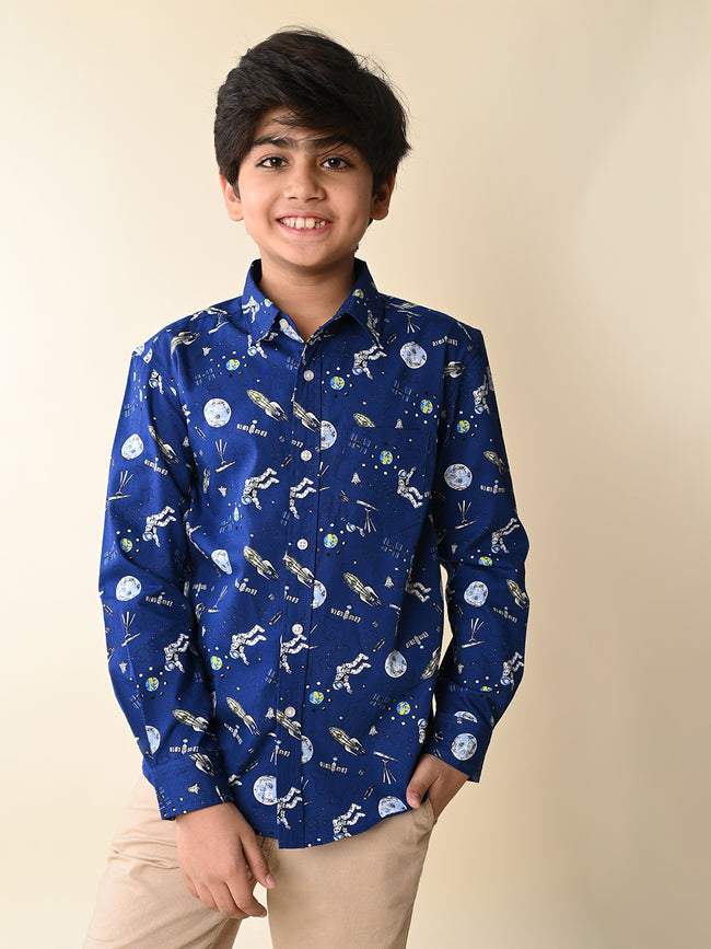 Space Printed Full Sleeves Shirt