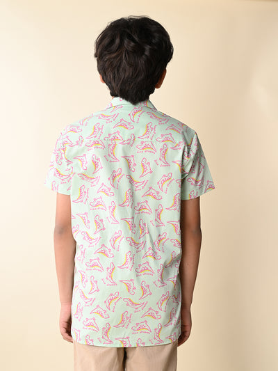 Cartoon Dino Printed Half Sleeves Shirt
