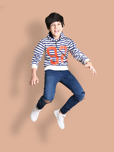 Stripes Printed Full Sleeve Hooded Sweatshirt