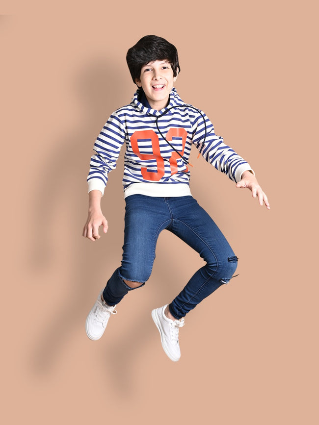 Stripes Printed Full Sleeve Hooded Sweatshirt