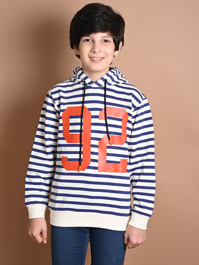 Stripes Printed Full Sleeve Hooded Sweatshirt
