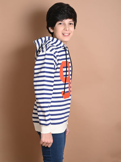 Stripes Printed Full Sleeve Hooded Sweatshirt