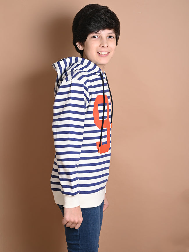 Stripes Printed Full Sleeve Hooded Sweatshirt