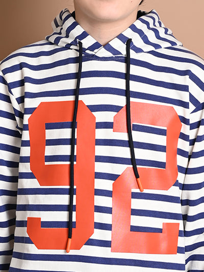 Stripes Printed Full Sleeve Hooded Sweatshirt
