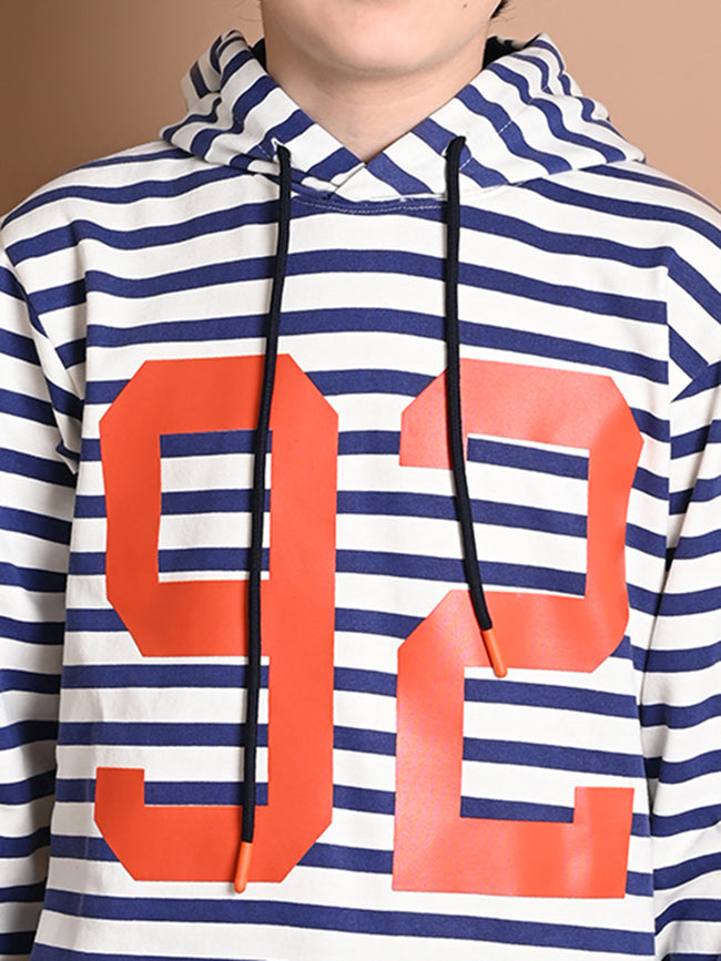 Stripes Printed Full Sleeve Hooded Sweatshirt