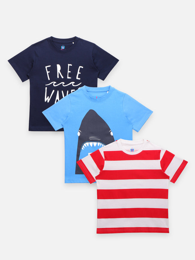 Shark Waves Printed Summer Cool Tshirts Set of 3