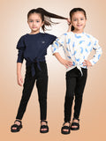 Fish Printed & Solid Crop Knot Tops with Leggings Set