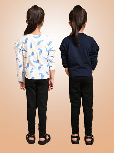 Fish Printed & Solid Crop Knot Tops with Leggings Set