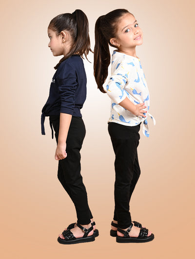 Fish Printed & Solid Crop Knot Tops with Leggings Set