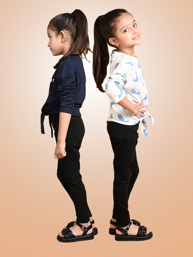 Fish Printed & Solid Crop Knot Tops with Leggings Set