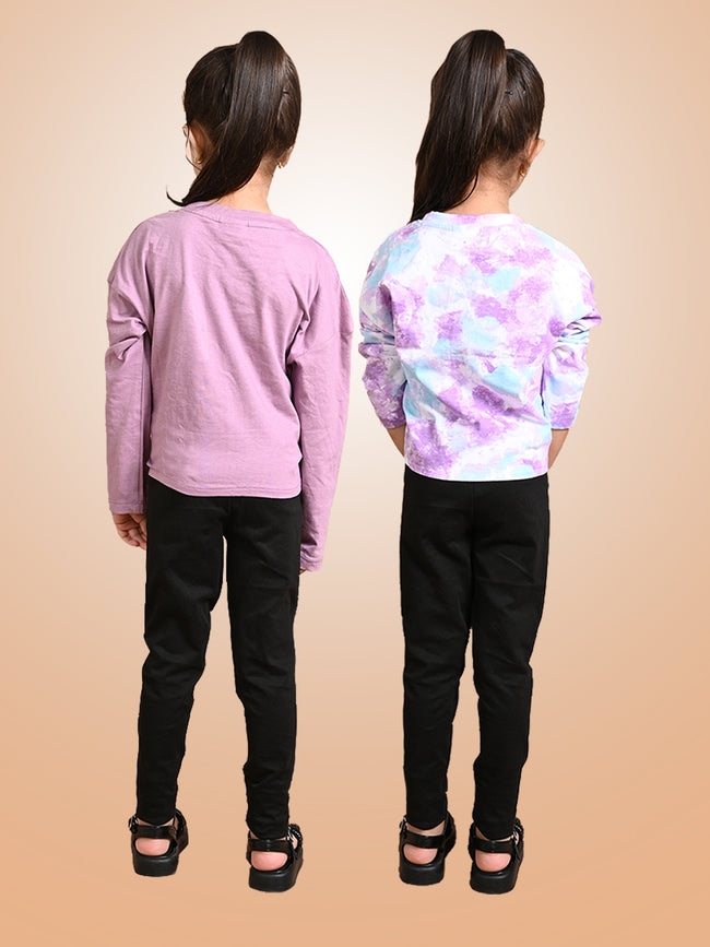 Tie Dye Printed & Solid Crop Knot Tops with Leggings Set