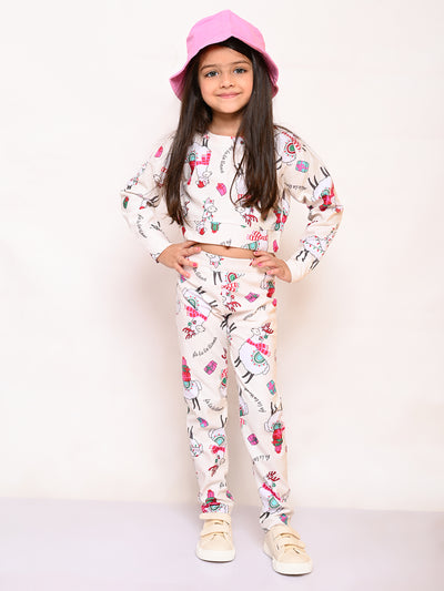 Animal Printed Crop Sweatshirt with Legging