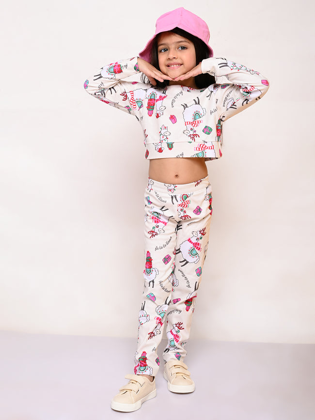 Animal Printed Crop Sweatshirt with Legging