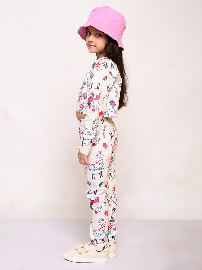 Animal Printed Crop Sweatshirt with Legging