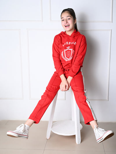 Typographic Printed Full Sleeve Hooded Sweatshirt with Pant