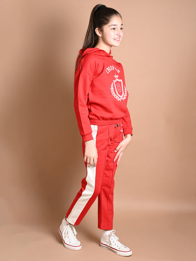 Typographic Printed Full Sleeve Hooded Sweatshirt with Pant